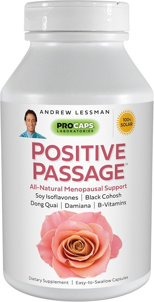 ANDREW LESSMAN Positive Passage 60 Kapsul - Dukungan Menopause alami dan keseimbangan untuk Level. dengan Soy Isoflavones, Black Cohosh, Dong Quai, Damiana. Tidak Ada Alamat