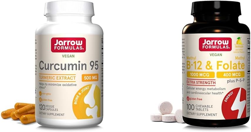 Jarrow Formula Curcumin 95 500mg - hingga 120 mcg (Veggie Caps) & Ekstra Metil B-12 1000 mcg & Methyl Faunce 400 mcg + P-5-P