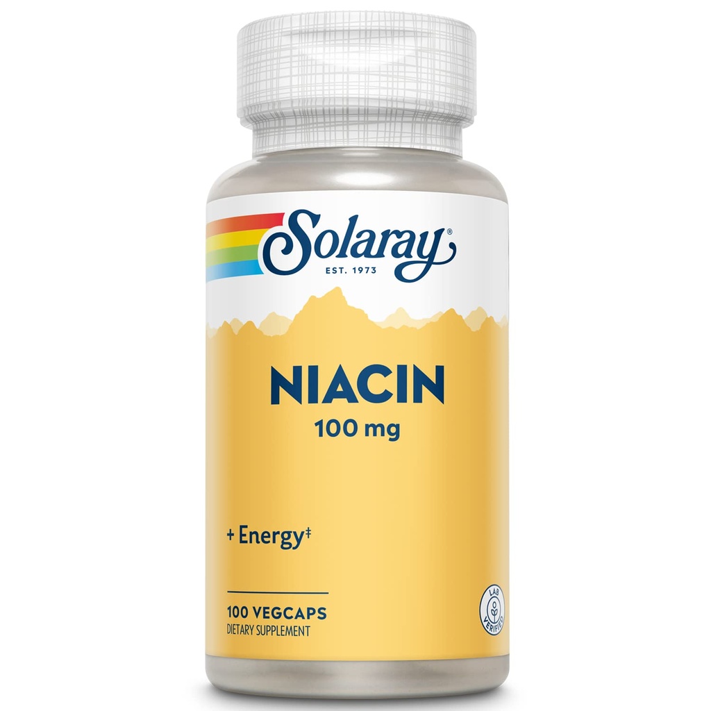SOLARAY Niasin 100 mg, Vitamin B3 124; Kesehatan Skin, Sistem Gugup & Circulation Dukung 124; 100ct
