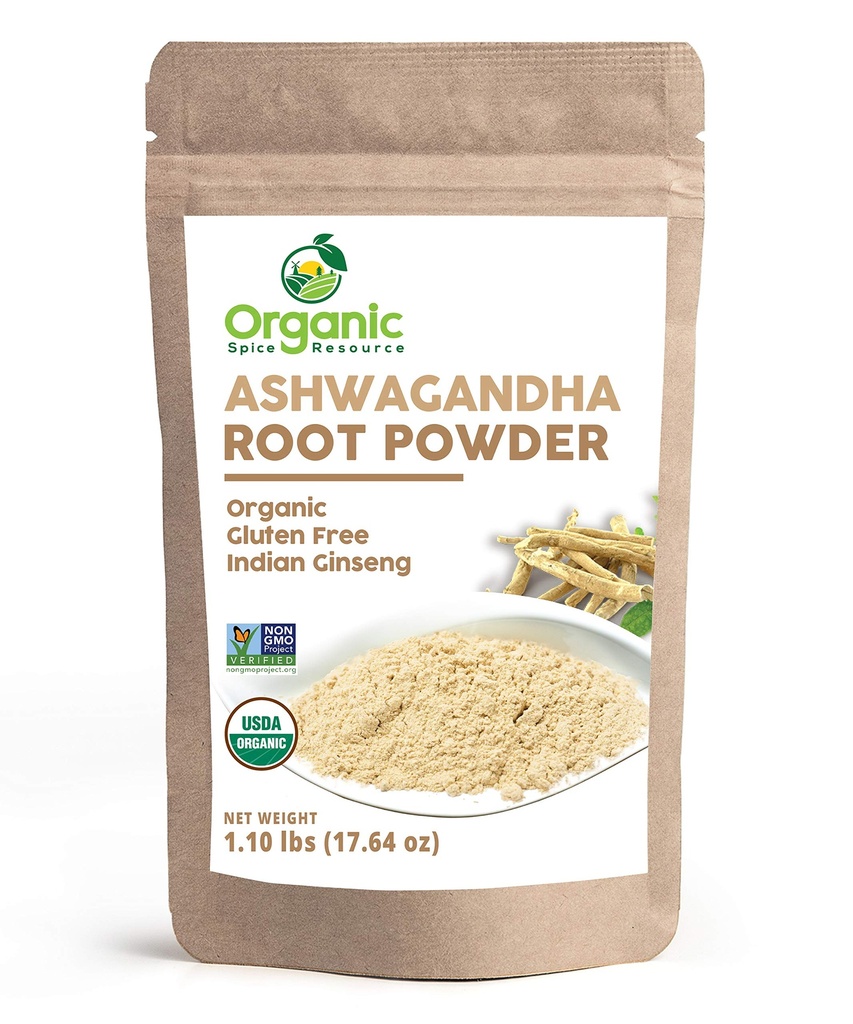 Akar Powder Organik Ashwagandha - 1.10 Ibs (17.64 oz): Kraft Bag yang dapat diselamatkan, Non-GMO, India Ginseng, Withania Somnifera -100% Raw dari India, oleh SHOPOSR