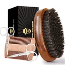 Soboon Beard Brush for Men, 100% Pure Boar Bristle Beard Brush, Beard Grooming Set Included Beard Comb, 2 Pcs Mustache Gunting, and Travel Bag