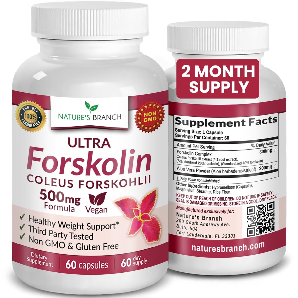 Ultra Pure Forskolin untuk Manajemen Berat Maksimal 124; Coleus Forskohli Root Extract Powder, 40% Suplemen Lean Standardisasi untuk Kompleks Pria & Perempuan 124um Ekstrim - 60 Capsules