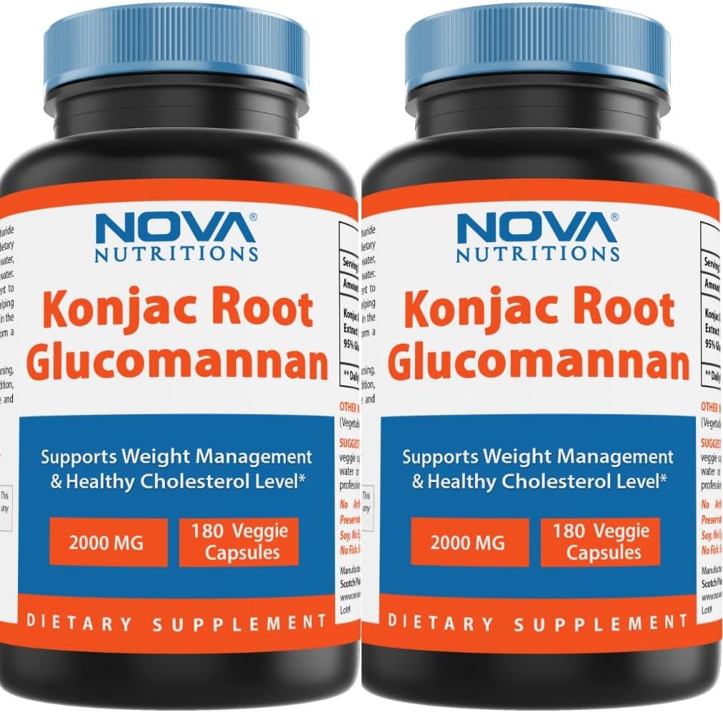 Nova Nutritions 2 Pack Konjac Root Glucomannan Capsules 2000 mg / Serving Veggie Caps 180 Count (Total 360 Kapsul)