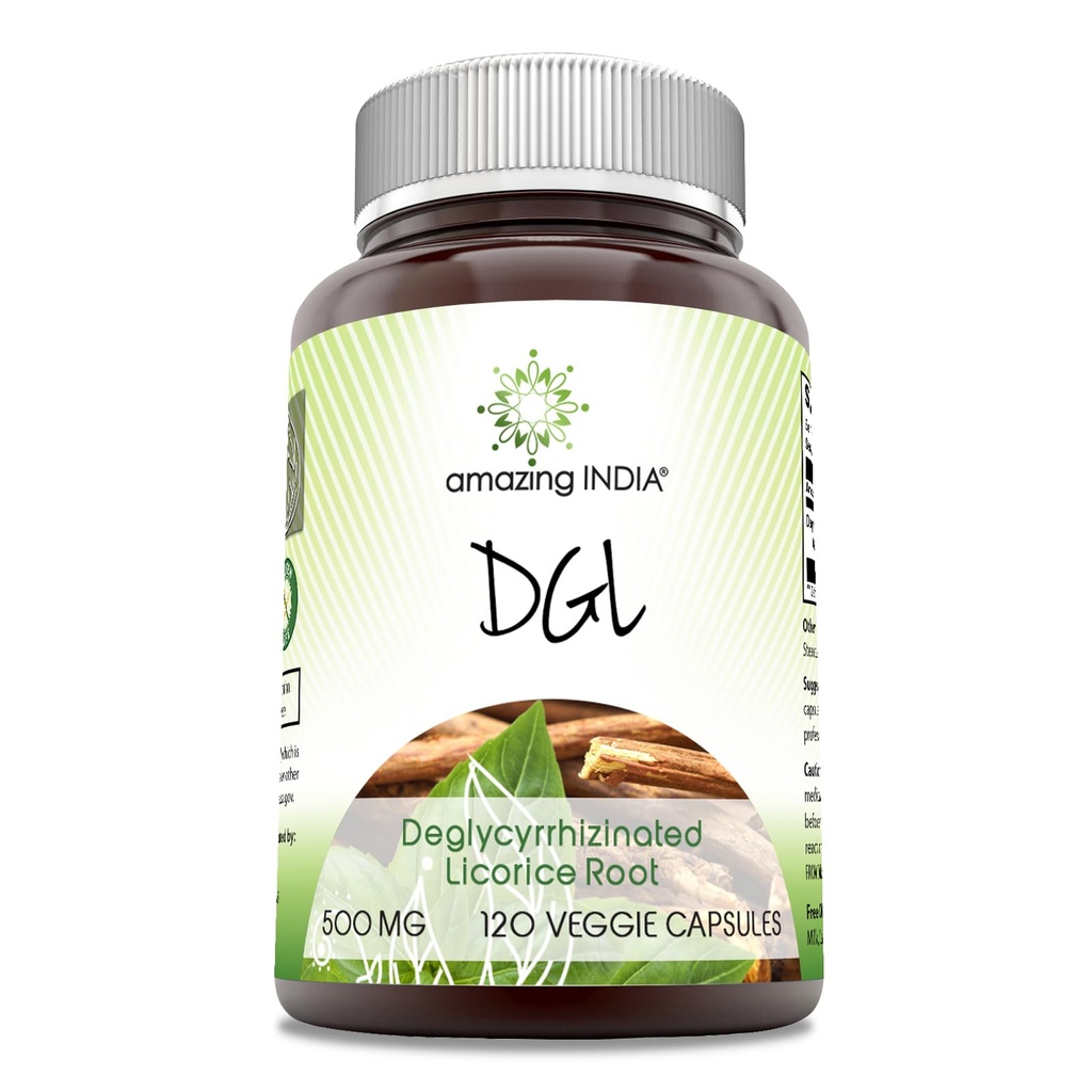 Amazing India DGL 500 mg 120 Veggie Capsules Supplement: 124; Non- GMO 124; Gluten Free