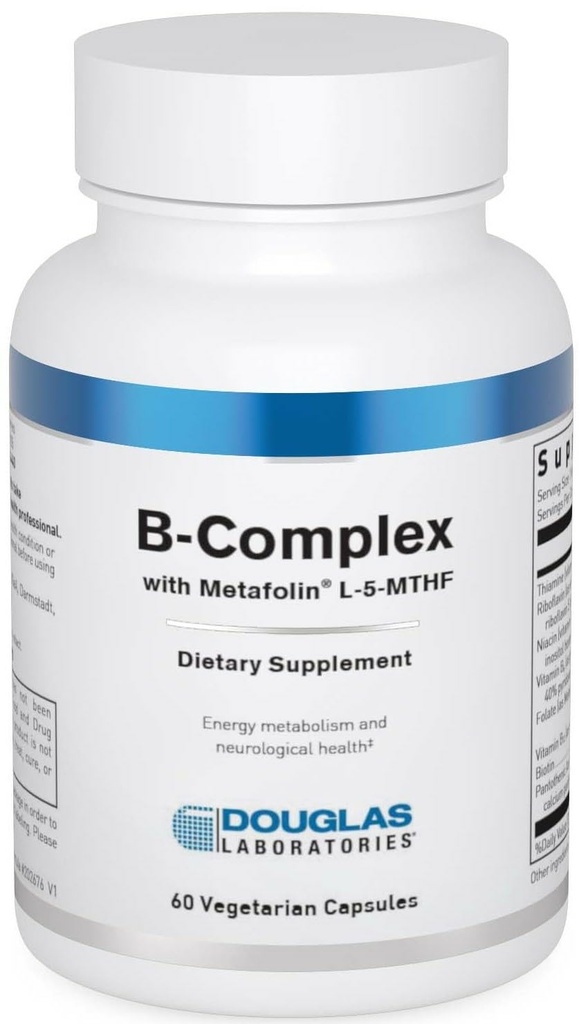 Douglas Laboratorium B- Kompleks dengan Metafolin - Comprehensive B Vitamin Suplement - Energy & Brain Health Support * - With Folate, Biotin & Thiamin - Non-GMO - 60 Vegetarian Capsules