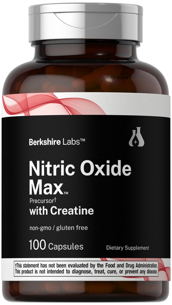 Tambahan Horbäach Nitric Oxide dengan Creatine 124; 100 Capsules 124; L Citrulline, L Arginine, dan Cretine Monohydrate 12.4; Non-GMO, Gluten Free Alagly 124; Berkshire Labs