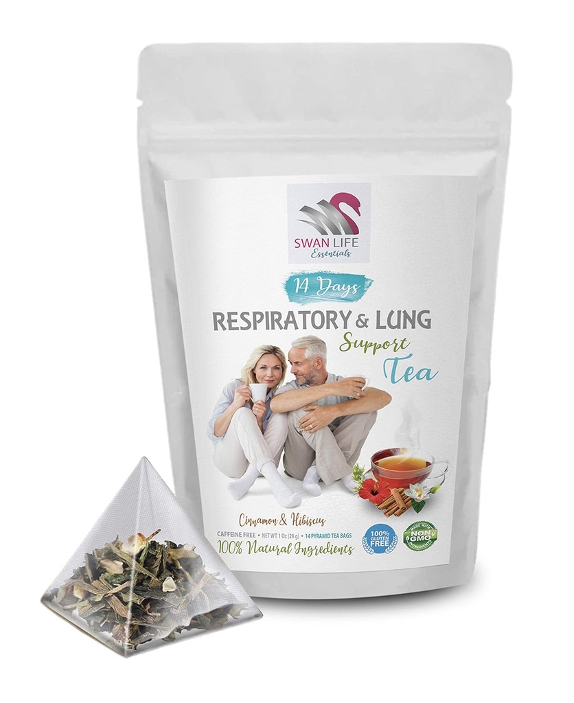 Vitamin pernapasan - RESPIRATORY DAN LUNG SUPORT TEA 14 hari dengan Cinnamon, Hibiscus, Marshmallow Root, Astralus, Peppermint, daun teh eukaliptus 1 Paket 14 Tea Bags