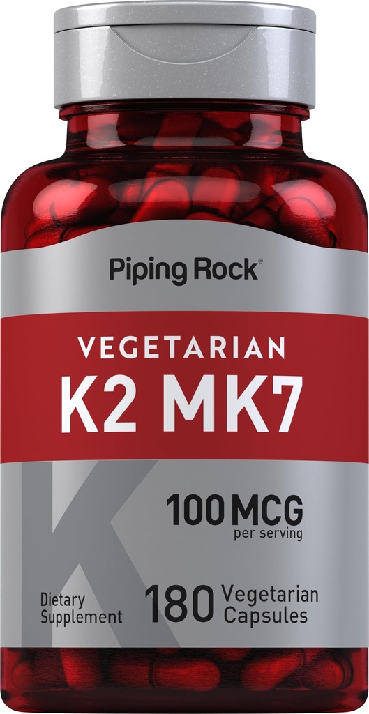 Piping Rock K2 MK7 Vitamin Suplemen 126; 100 mcg 124; 180 Vegetarian Capsules 124; untuk Perempuan dan Pria 124; Non-GMO, Gluten Bebas