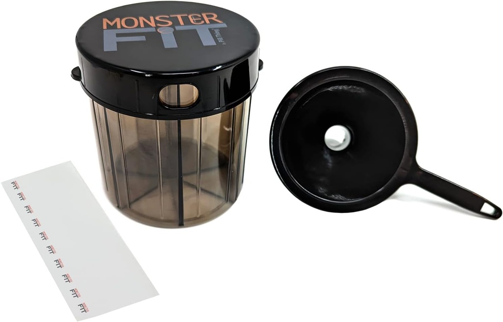 Tambahan Obat Penyakir Fit Monster Fit dengan Fell Funnel dan Label, Handle Container Pil Besar Ekstra Hampir Setiap Suplemen (Monster dengan Funnel)
