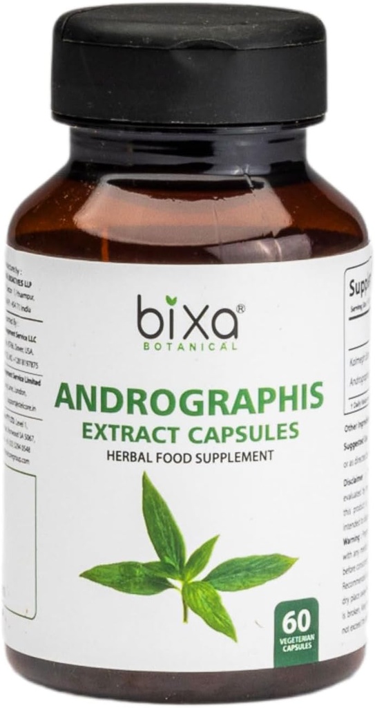 Bixa BOTANICAL Ayurvedic Natural Herbal Supplement Andrographis (Kalmegh) Ekstrak 20% Andrographolide 124; Natural Liver Tonic 126; untuk Imunitas sehat (450mg Capsules 60 Count (Paket 1)