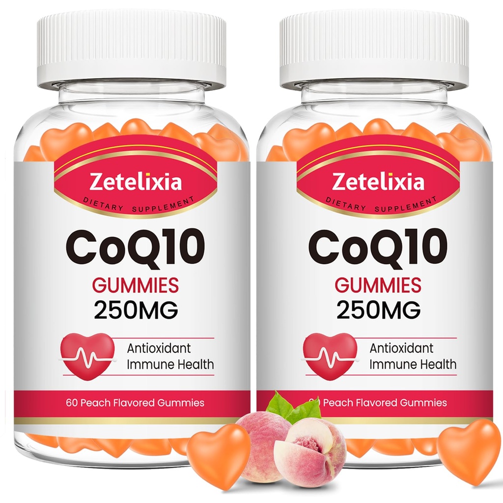 2 Pack CoQ10 Gummies, 5X Better Absorpsi Koenzim Q10 untuk Cellular Energy dan Antioksidant Dukungan, 120 Peach Gummi