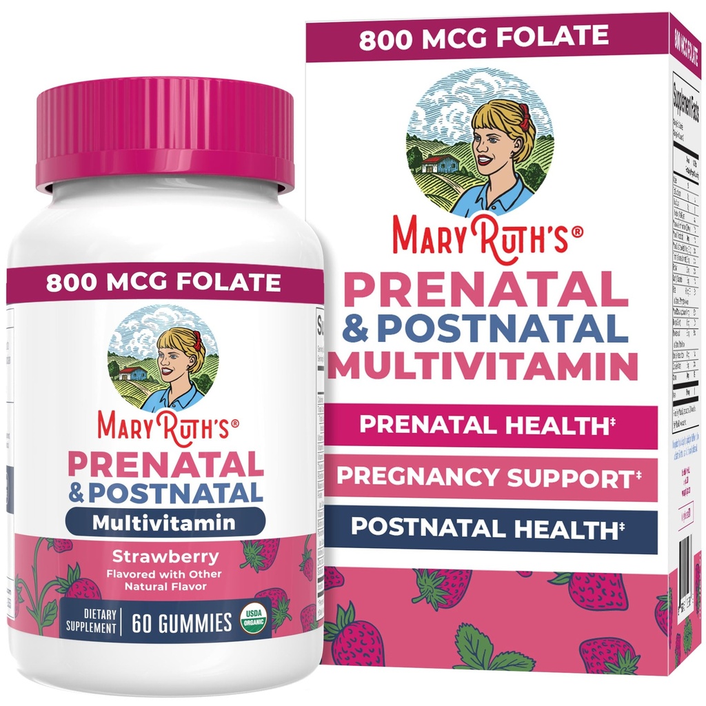 MaryRuth Organics Prenatal Vitamin for Women 124; USDA Organic Prenatal Gummies 124; Posnatal Vitamen for Women Breastfeating Aver24, Methylfolate 800 mcg DUFE 124; Iodin 124; Vegan 124; Non GMO 124; 30