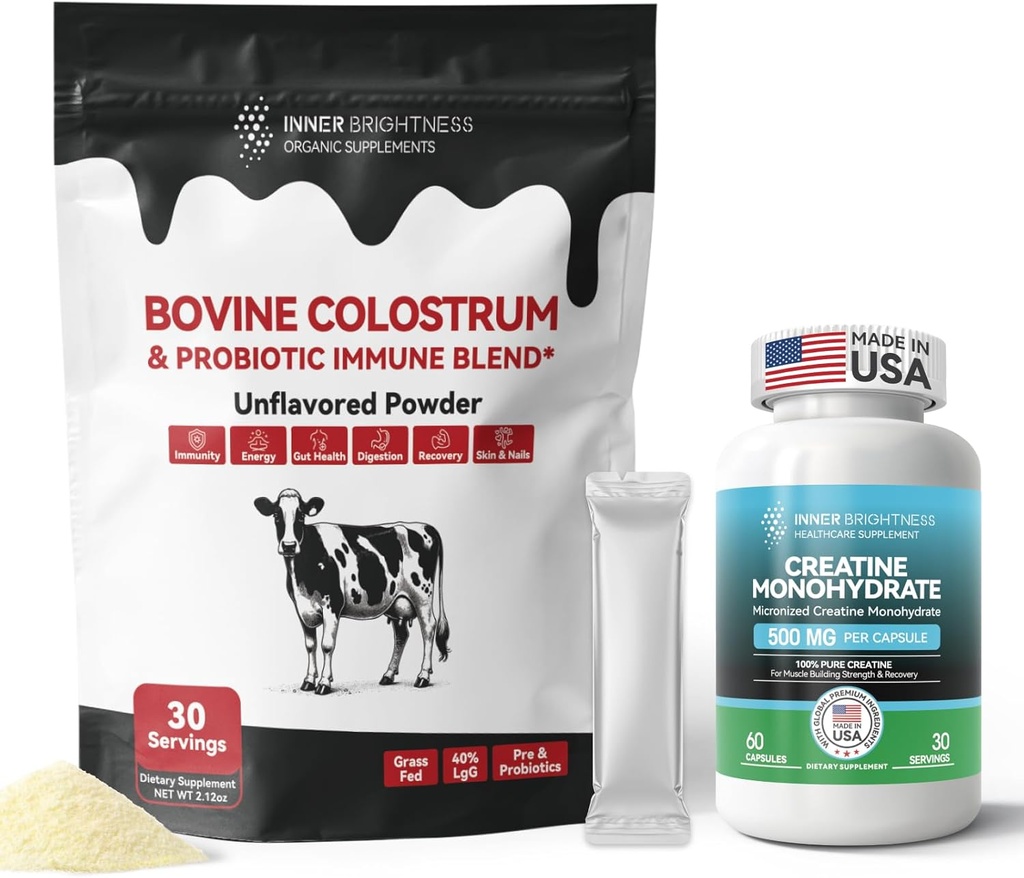 Kolosur Suplemen Kolotrum untuk Gut, Absorpsi Kesehatan & Nukran Kesehatan, 30 Hamba + Creatine Monohydrate Capsules untuk Pembangun Otot