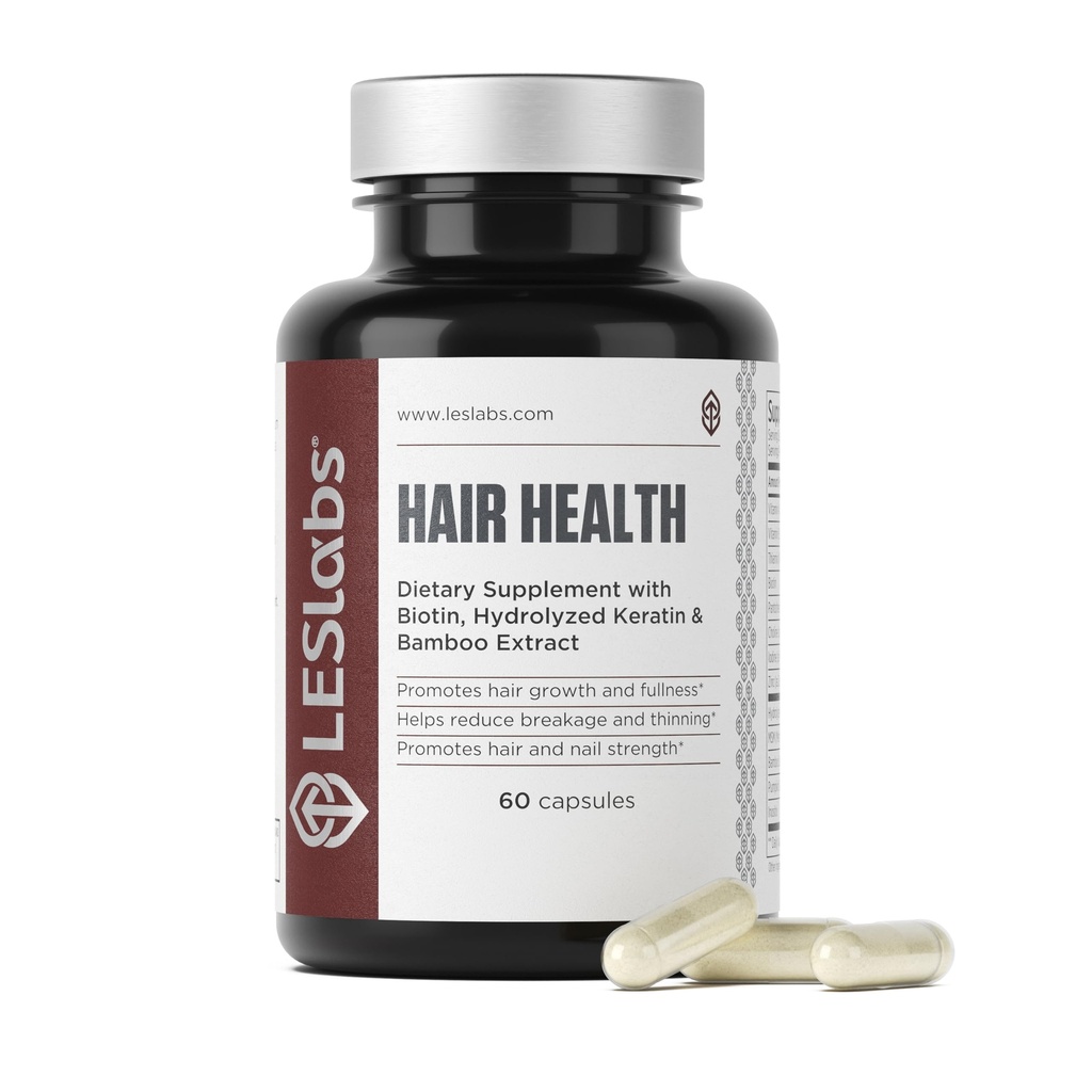 LES Labs Hair Health - Hair Growth & Nails Supplement, Imprected Thickness, Power & Fullness - Keratin, Biotin, Pumpkin Benih & MSM - 60 Kapsul