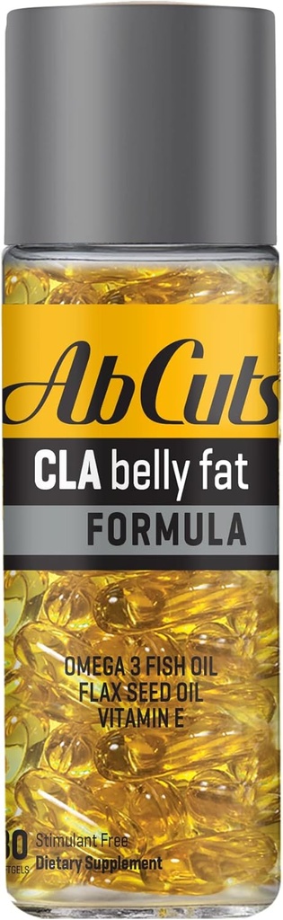 Ab Cuts CLA Belly Fat Formula - 80 Easy- Swallow Softgels - Omega 3 Minyak Ikan, Flaxseed Oil dan Vitamin E - Membantu Meningkatkan Supply Antioksidant dan Komposisi Tubuh Sehat