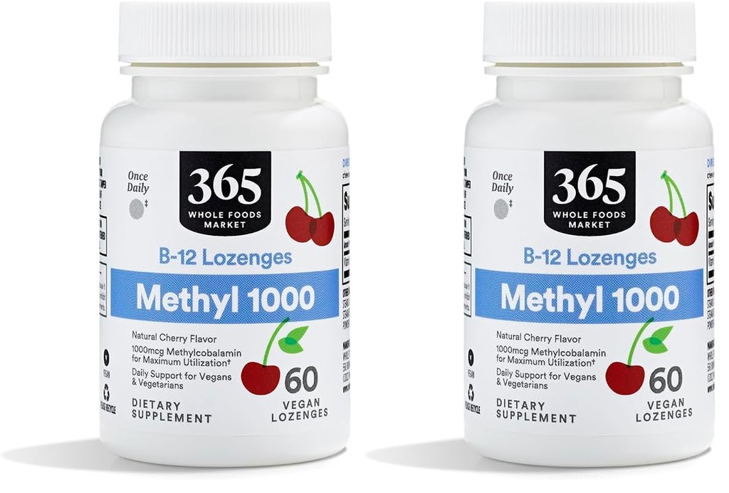 Whole Foods Market, Metil B-12 Lozenges 10000mcg, Cherry Flavor, 60 ct (Paket 2)