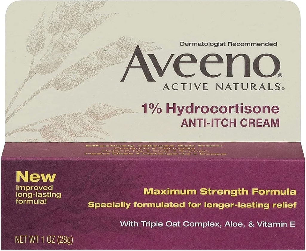 Aveeno 1% Hydrocortisone Anti- Itch Cream, 1 Oz (Paket 3)