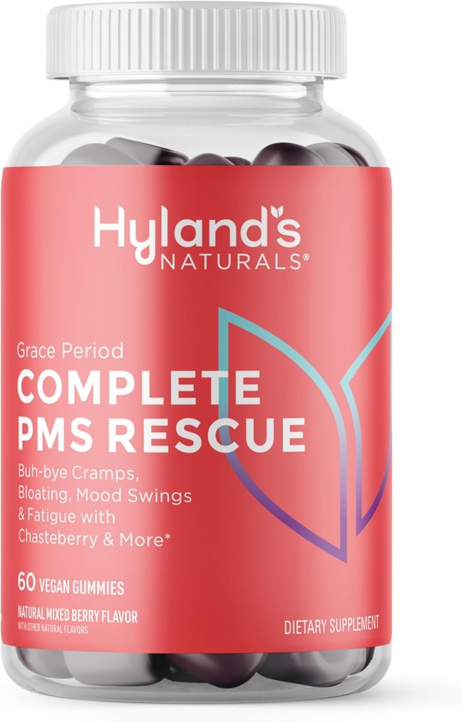 Jurusan penyelamatan PMS di Hyland, 60 Vegan Gummies dengan Chasteberry dan Dong Quai untuk Menstrual Dukungan dan B6 dan B12 untuk Formasi Sel Darah Merah