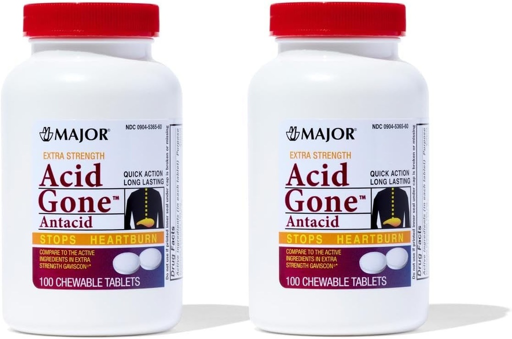 Acid Acid Gone Extra Power Antax Chelable Tablet - Anti- Acid Reflux Medicine for Adults - Upset Stomach, Acid Indibuble, and Heartburn Relief - Long-Lasting - 100- Count (2 Pack)