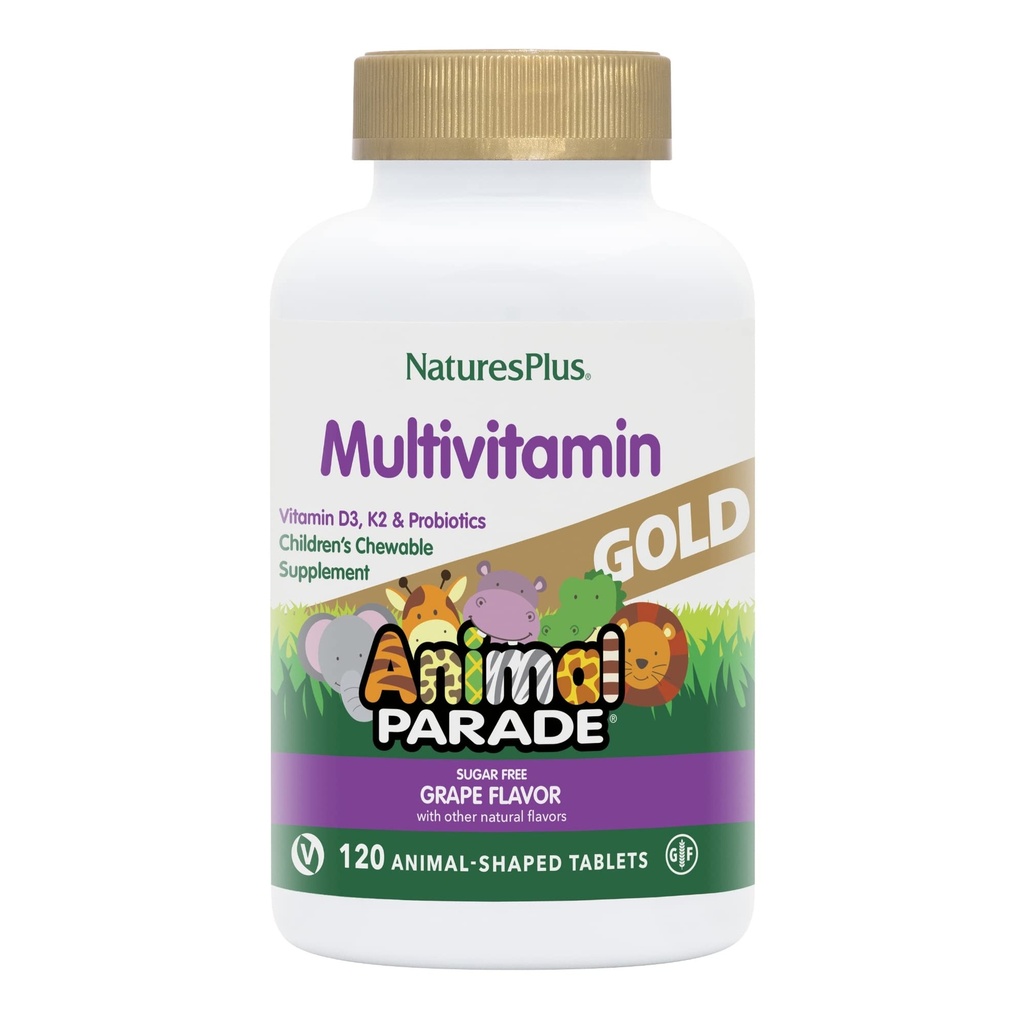Natuture Plus Animal Parade Gold Children 's Multivitamin, Grape Flavor - 120 Cable Animal Sheap Tablet - Vegan, Gluten Free - 60 Servis