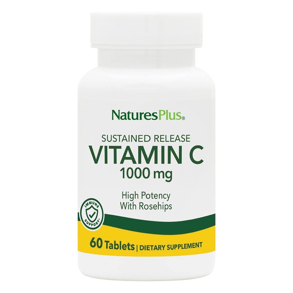 NaturesPlus Rilis Diterima 1000 mg Vitamin C - 60 Tablet - Dengan Rose Hips - Vegetarian, Gluten Bebas - 60 Servis