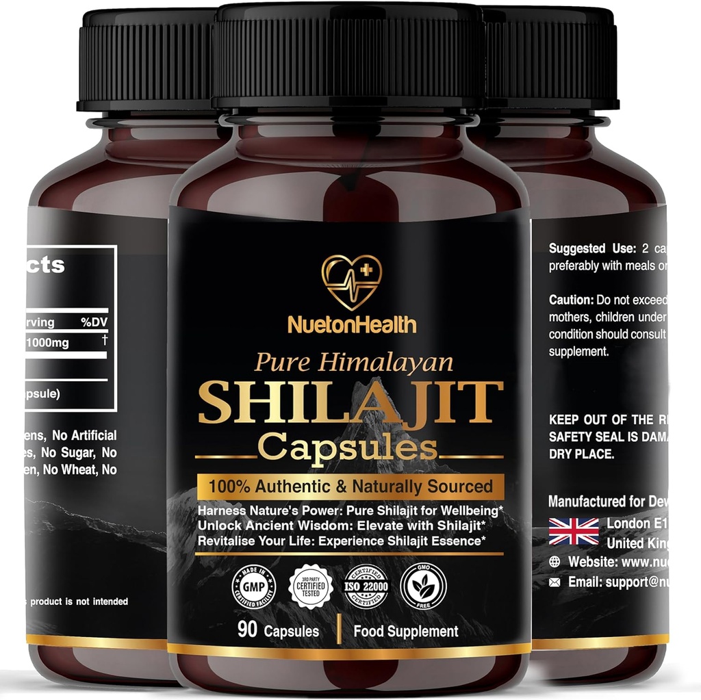 Himalaya Shilajit Capsules - 100% Pure & Natural 90 Vegan Pills - Golden Grade Wellness, Energy & Vitalitas Suplemen Pria & Women - Grade A Shilajit Rich in Fulvic & Humic Acid
