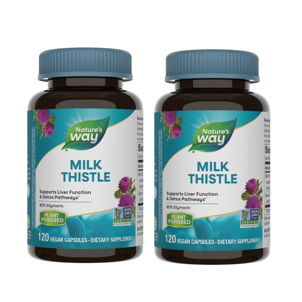 Nature 's Way Milk Thistle, Supports Liver Function and Detoxifikasi Pathways *, 175 mg Milk Thistle Extract Disstandardisasi sampai 80% Silymarin per Serving, 120 Capsules (Packing May Wary) - 2 Pack