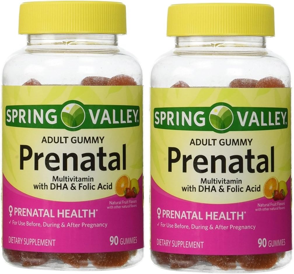 Spring Valley Dewasa Gummy Prenatal Multivitamin dengan DHA & Folic Acid (Paket 2) 180 Gummies Total