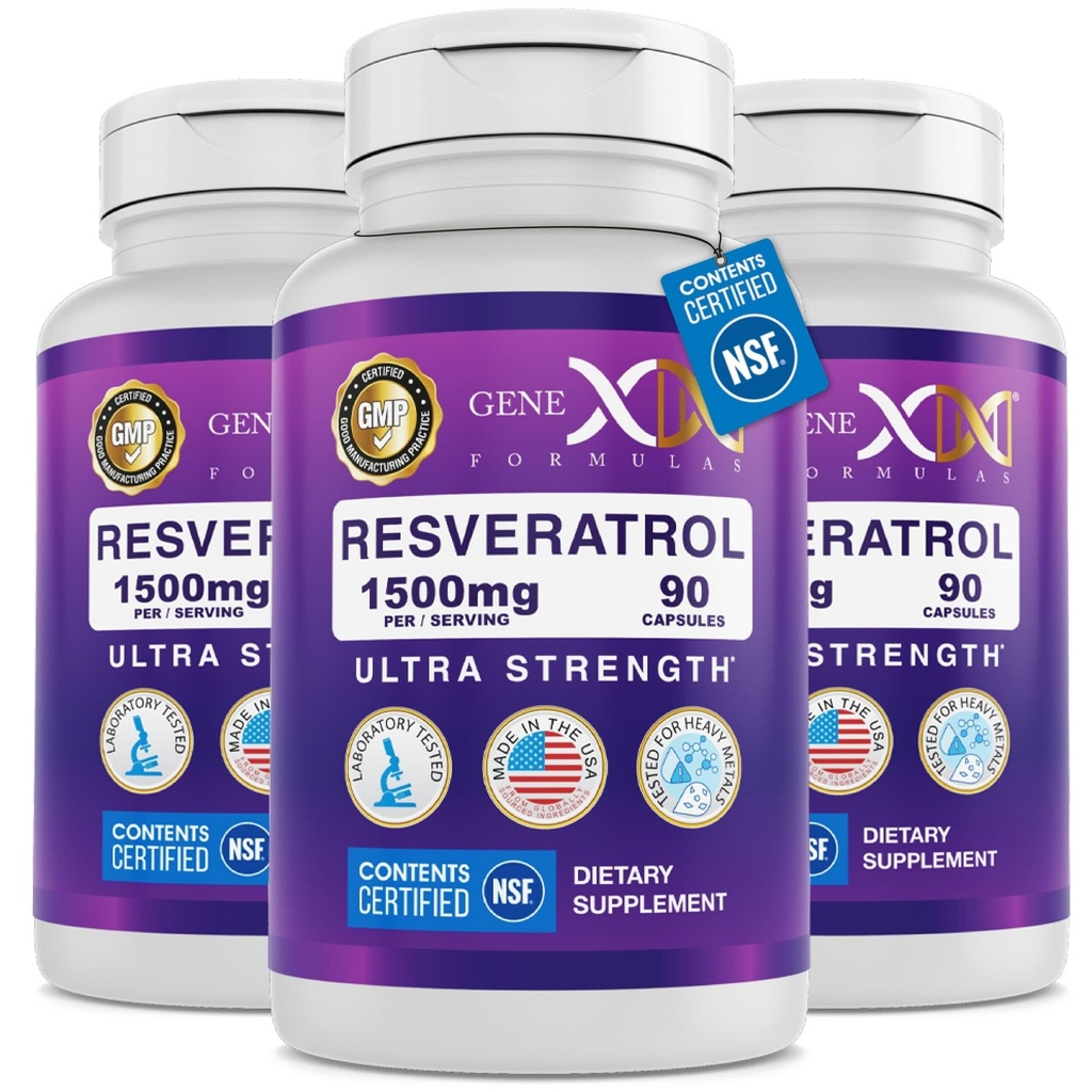 Genex Formulas 1500mg Resveratrol dengan BioPerine untuk Absorpsi (3 Pack): Transform Organic Resveratrol Capsules dari Jepang Knotweed, Antioksidant Suplemen Untuk Penuaan Kesehatan