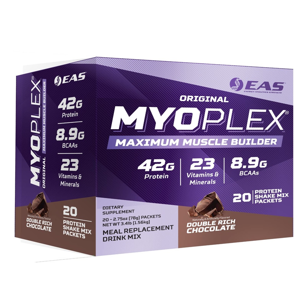 Experimental & Applied Sciences EAS Original Myoplex Maximum Muscle Builder 126; Meal Replacement Protein Minum Mix 126; Quality Protein Blade 126; 42g Protein 124; 20 Paket Individu (Double Rich Chocolate)