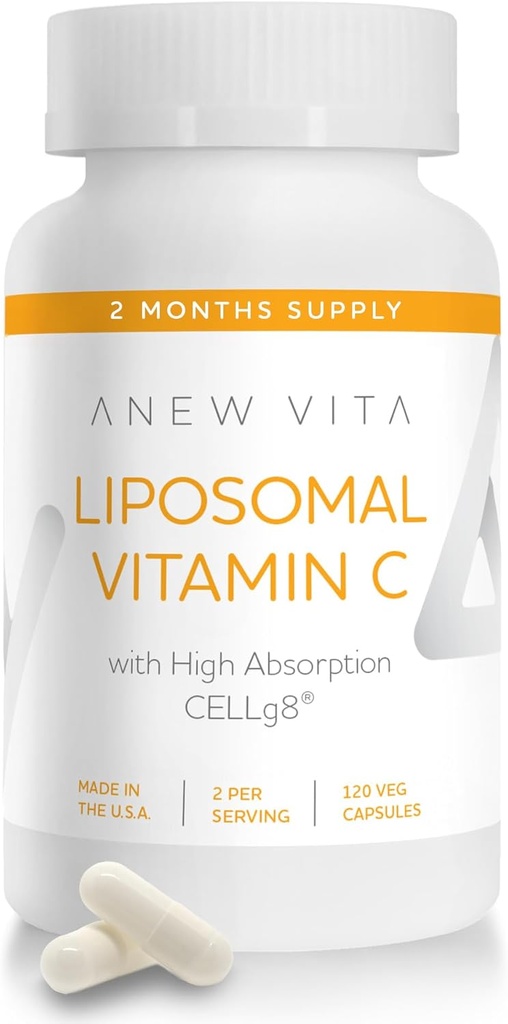 Lipomal Vitamin C Suplemen - Enhanced Immunity Support, Antioxidant Rich, Optimal Absorpsi & Bioavability, Acid Acid Power, Non-GMO, Gluten- Free, Plant - berbasis - 120 Veggie Caps