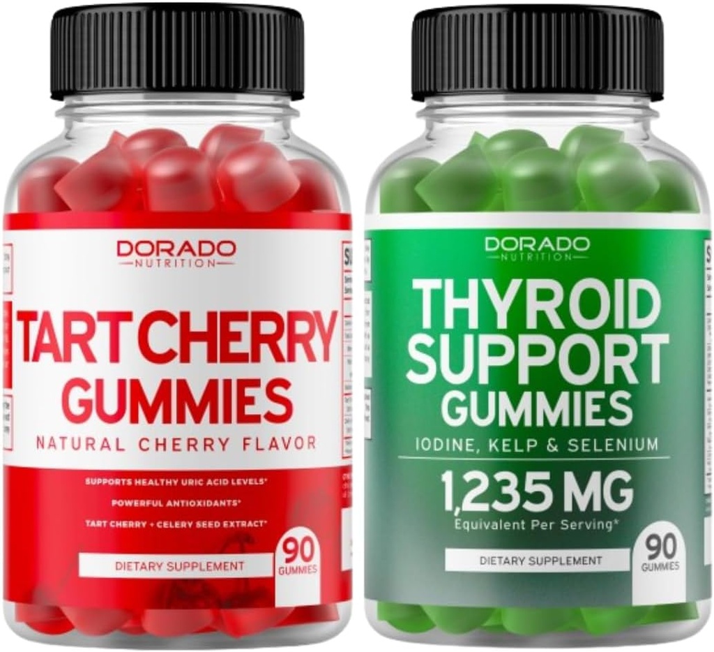 Tart Cherry (90 Gummies) Dukungan Tingkat Acid Uric untuk Dewasa - Antioksidant yang kuat dengan Dukungan Benih Celery dan Thyroid (90 Gummid) Ashwaganda & Bladderwrack Dukungan - Vegan & Dibuat di Amerika Serikat