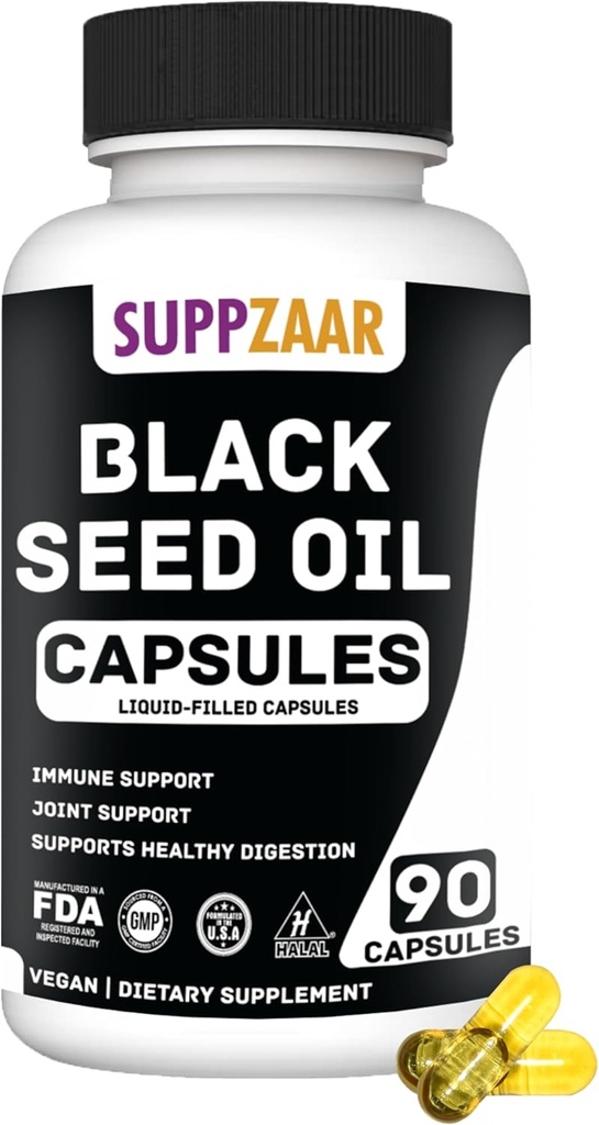Vegan Minyak Benih Hitam 1000mg. Cold- Menekan Minyak Benih Cumin Hitam untuk Imune, Struktur, Skin & Ditraffic Non-GMO, Gluten & Gelatin Free - 45 Hamba, 90 Liquid Filed Capsules