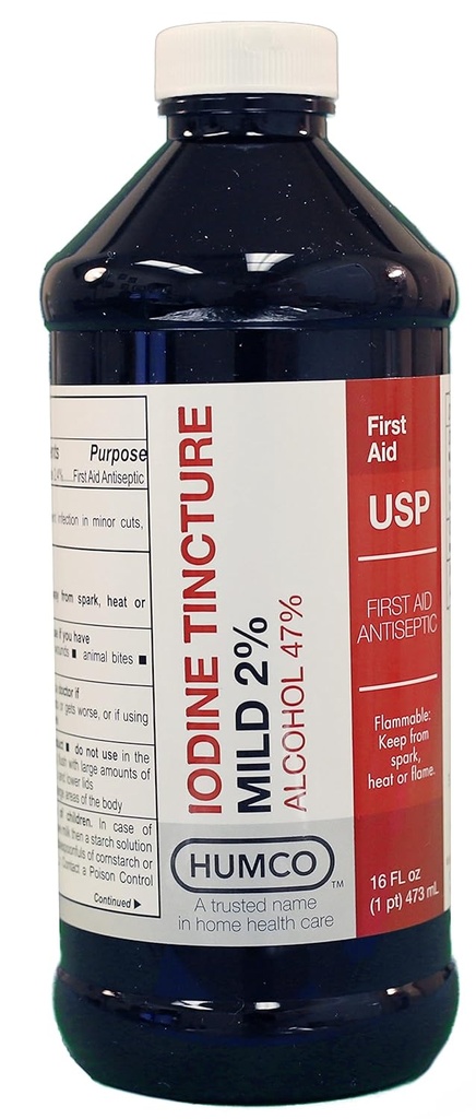 Humco Iodin Tincture Mild 2%, USP, 16 oz.