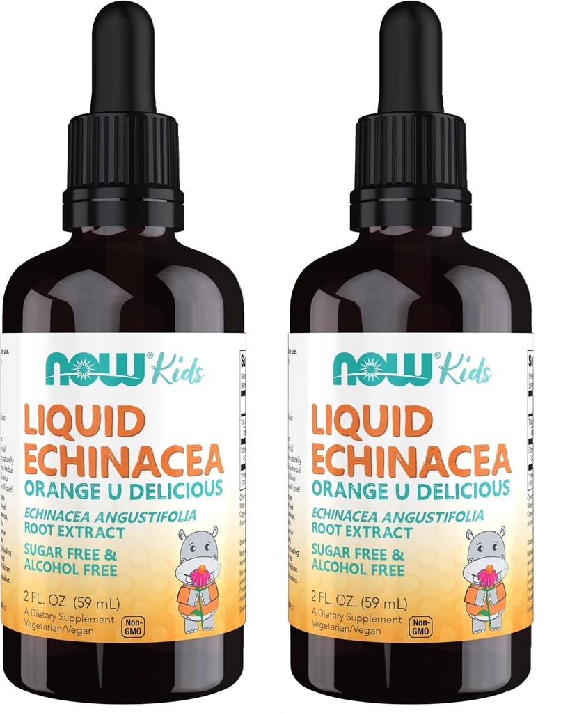 Suplemen NOW, KITY Liquid Echinacea with Dropper, Imune System Support, Formulated for Kids, 2 Fl Ounce, Packaging May Vary (Paket 2)