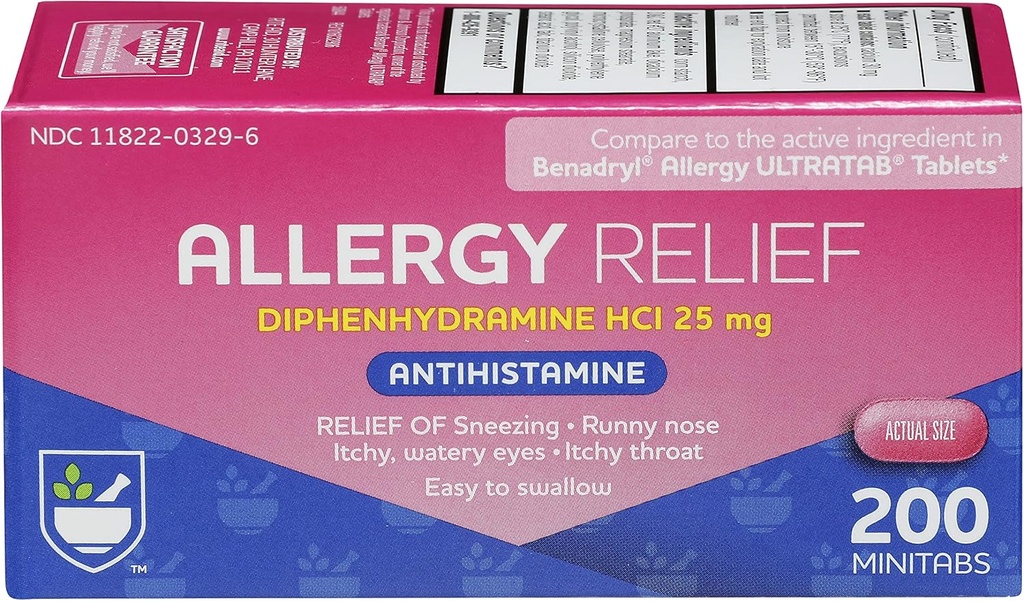 Bantuan Rite Antihistamine Allergy Relief Allergy dengan Diphenhydramine: 124. Obat Allergy, 124; Eister - Swallow Small Size Allergy Relief 124; Pengobatan Cold & Respiration Allergy (200 Count)