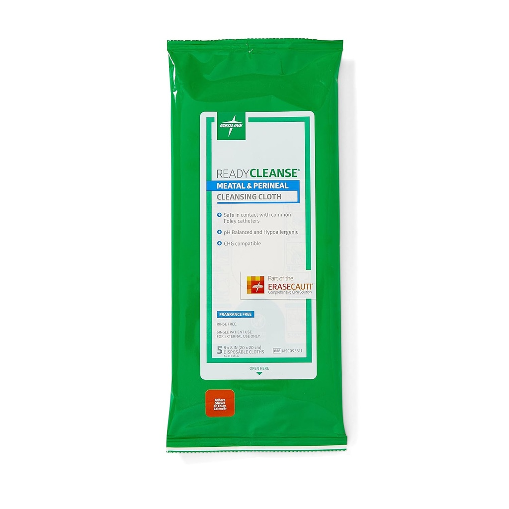 Medline Readyclean Meatal dan Perineal Cleansing Cloth, Fragrance Free, hypoallergenic, 8 "x 8", 5 Count (Paket 30)