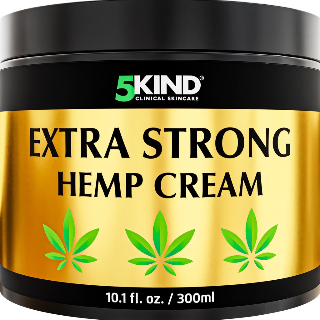 5kind Extra Hemp Cream Strong 10,1 lf oz - Maximum Power - Natural Soothing Relief Jouref Cream - Muscle Gosok untuk Lower Back, Joints, Neck, Luck & Shoulders