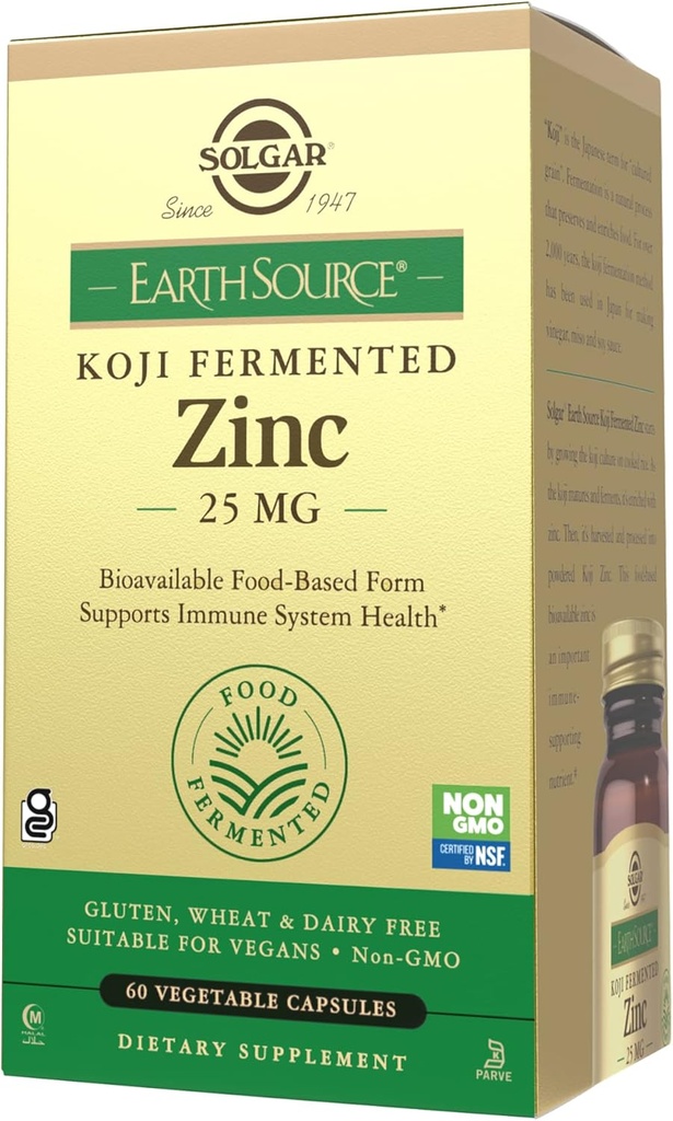 Solgar Earth Source Food Fermentasi Koji Zinc 25mg, 60 Vegetable Capsules