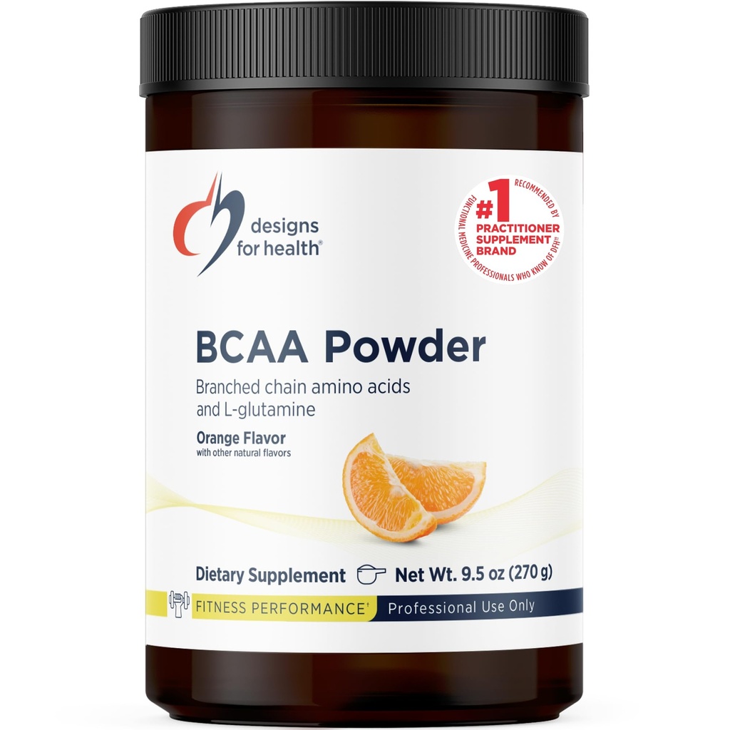 Desain untuk Bubuk BCAA Kesehatan dengan L- Glutamine - Branched Chain Acids Powder + L- Glutamine Suplemen untuk mendukung Otcles + Workout - Orange Flavored Drink (30 Servings / 270g)