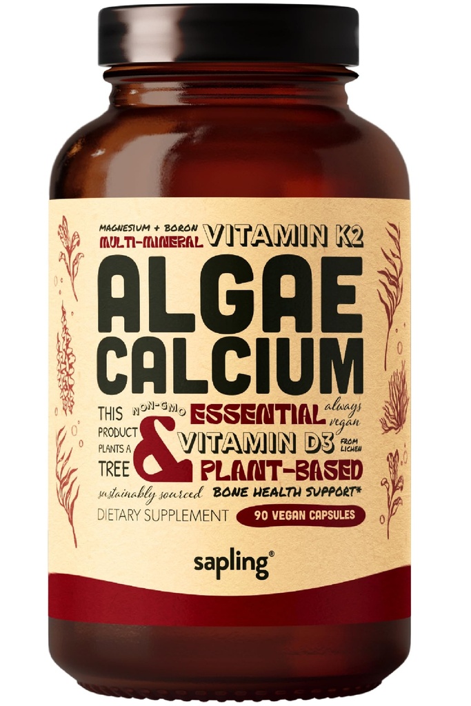 Tambahan Kalsium - Whole Food with Vitamin K2 & D3, Magnesium, Zinc, Boron, Mineral Complex. Disediakan dari Red Alga. Untuk Kekuatan Tulang dan Dukungan. Non-GMO & Vegan 90 Kapsul.