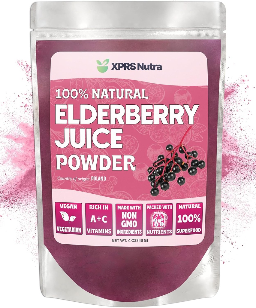 XPRS Nutra Elderberry Juice Powder - Elderberry Powder Organik Juice Mix - bubuk Elderberry Kaya dalam Vitamin A dan C (4 oz)
