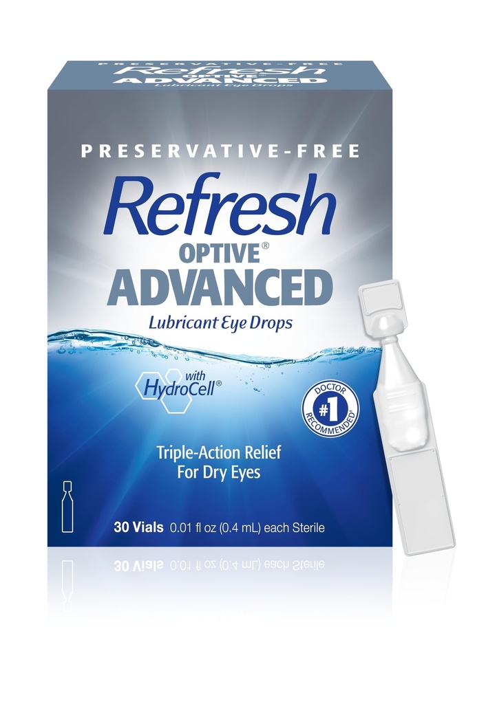 Refresh Optive Advanced Lubricant Eye Drops, Preservative- Free, 0.01 Fl Oz Single- Gunakan Kontainer, 30 Cacah