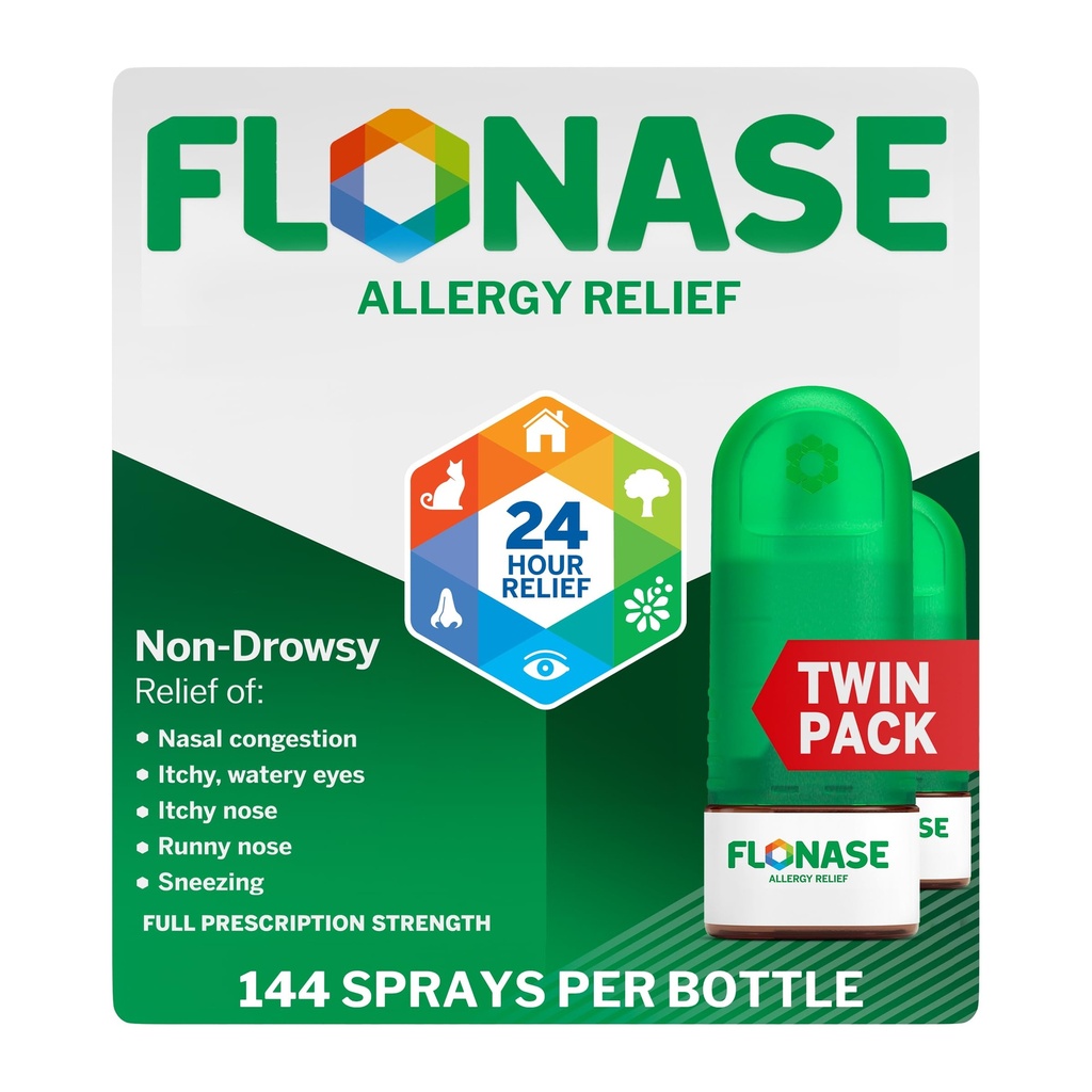 Flonase Allergy Relief Nasal Spray, 24 Hour Non Drowsy Algergy Medicine, Metered Nasal Spray - 144 Spray (Paket 2) - Fall and Seasonal Allergy Relief