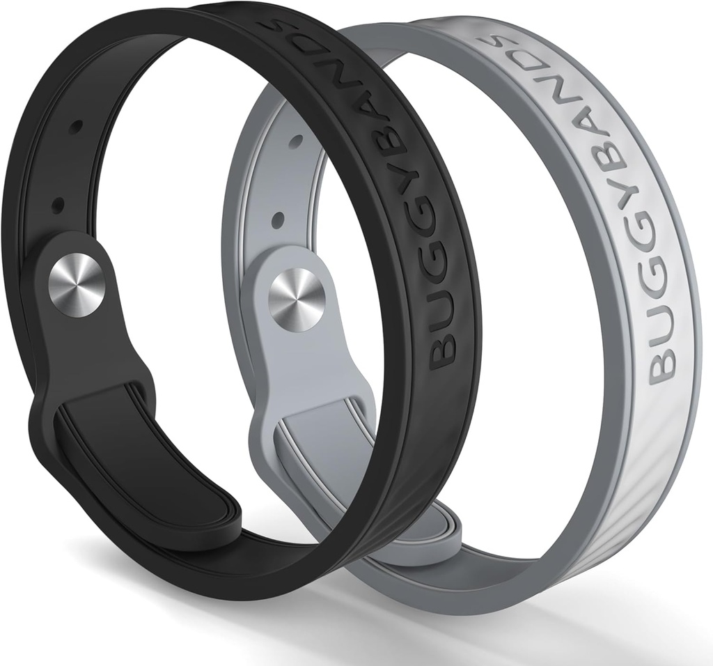 Massa Repellent Bracelet, 2 Pack Silicone Mosquito Repellent Band dengan Free DeET, Worestband Bug Natural & Waterproof untuk Anak-anak dan Dewasa, Pelindung Perjalanan Outdoor (Black & Grey)