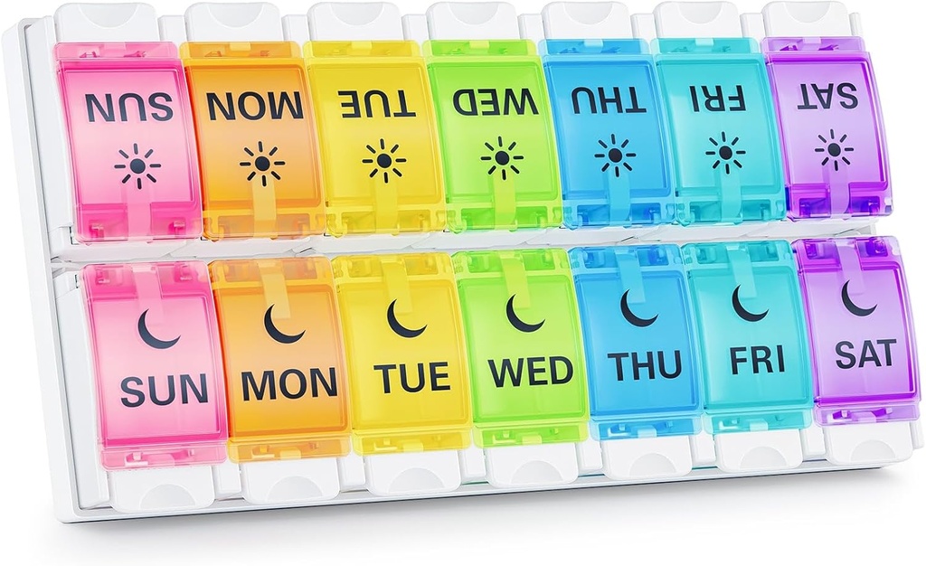 BUG HULL Pill Organizer AM PM Arthritis Friendly, BPA Free Pill Box 2 Times sehari, Kontainer Pil Pill Large, Medicine Pill Organizer, Pill Case 7 Day for Vitamin, Suplemen