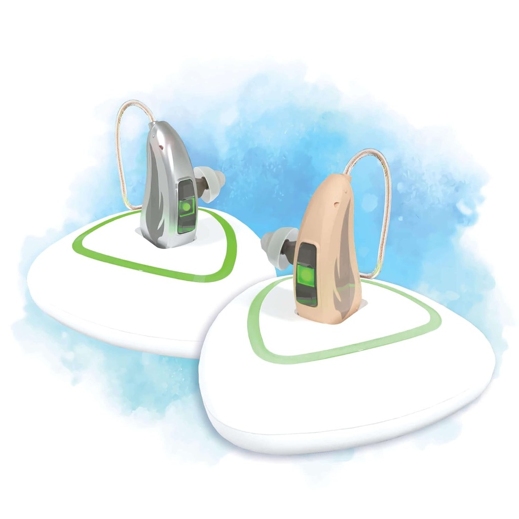 [Crystal Clear] Alat pendengaran EarCentric Rechargable bagi para senior dengan pembatalan kebisingan, penerima tak terlihat di saluran Mendengar Loss, amplifier suara Personal 124; EarCentric-RiE400- Pair [Beige]