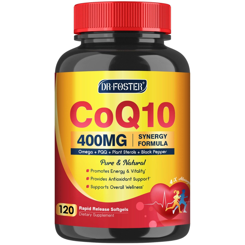 CoQ10 400 mg SoftGels COQ10 - CQ10 Coenzim Q10 Suplement, Plus PQQ, Omega 3, dan Vitamin E, untuk Heart and Cellular Energy, 120 Servings
