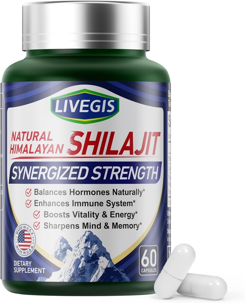 Himalaya Shilajit Capsules Balance Hormones, Boost Imunity, Enhance Vitalitas & Memory, Tinggi-Potency Suplemen, Non-GMO Natural & Organis - 60 Counts