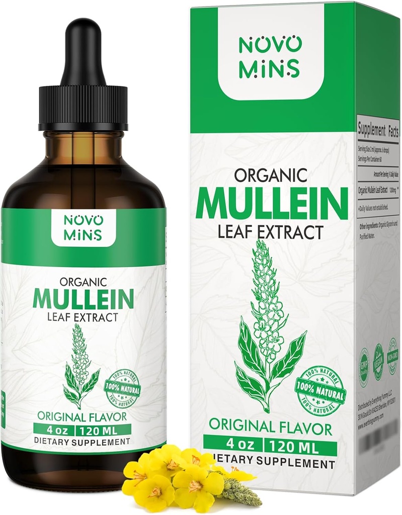 Mullein Leaf Taincture - Lung Cleanse - Vegan Lung Detox - Kesehatan Respiratory dan Dukungan Imune Drops - Cairan Suplemen Natural Extract 4 Fl.oz. Chlorofil